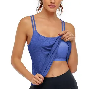 Women's Racerback Tank Top with Built-In Shelf Bra - Spaghetti Straps, Loose Fit, Light Support, Removable Pads, Standard Sizes | Athletic Apparel, Activewear Running Outfits, Fitness Clothes, Tank Top Built in Support for Gym & Running