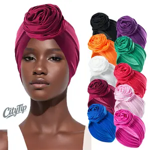 2PCS Rose Turban Head Wrap for Women, Pre-Tied Flower Headwrap, Soft Stretchy Hair Covering, Chemo Cap, Protective Hairstyle Accessory for Daily Wear