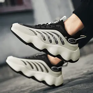 LEXSANLE Viral Men’s Wave-Pane Sneakers Black & Off-White Colorway – Chunky Cushioned Sole for All-Day Comfort, Breathable Fabric Upper, Bold Retro-Futuristic Look – Perfect for Street Style, Errands & Casual Wear – Sleek Design with Secure Lacing