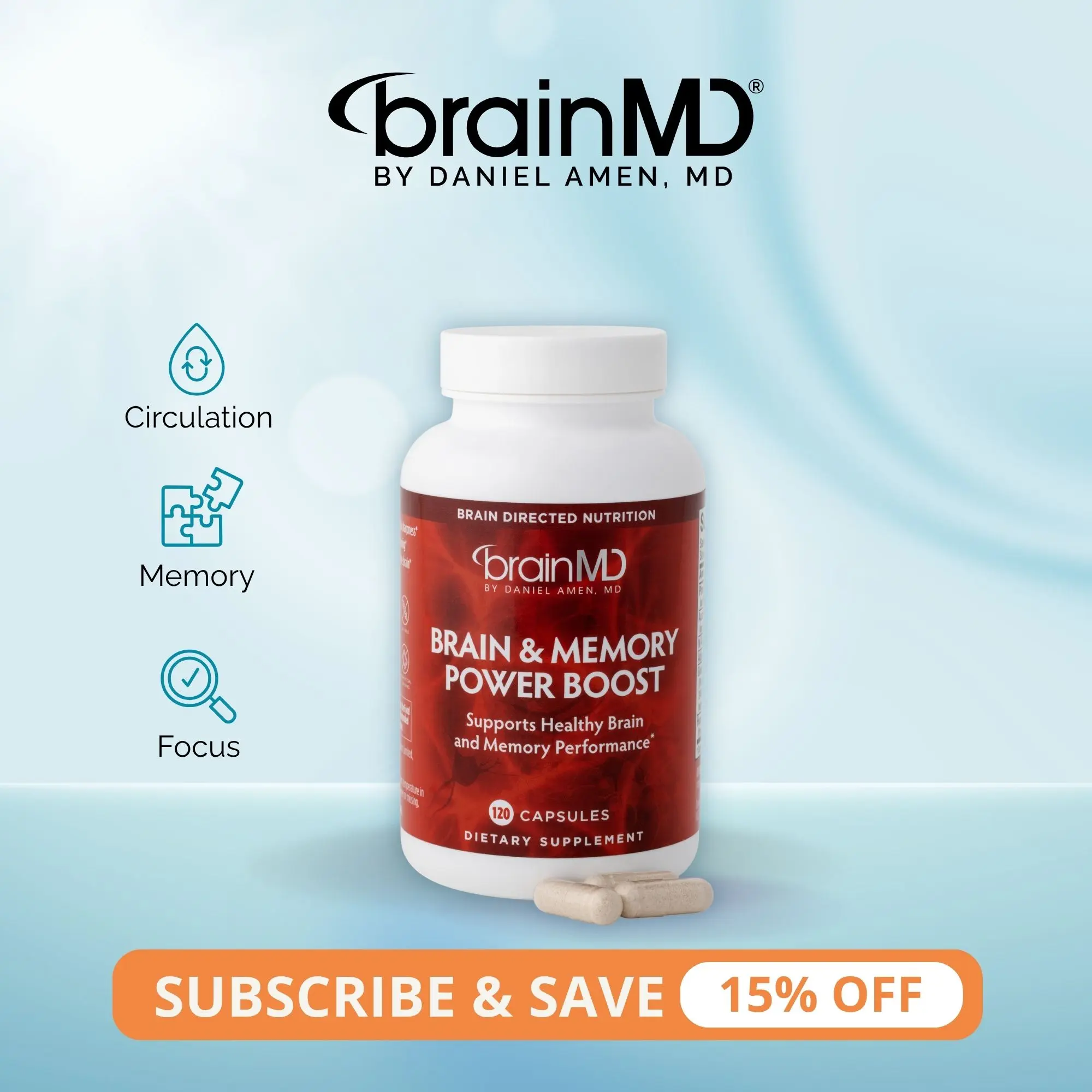Brain & Memory Power Boost | BrainMD | 120 Capsules | Memory & Cognitive Function Support | Focus, Mental Clarity & Circulation Support | PhosphatidylSerine, Ginkgo Biloba & Acetyl-L-Carnitine