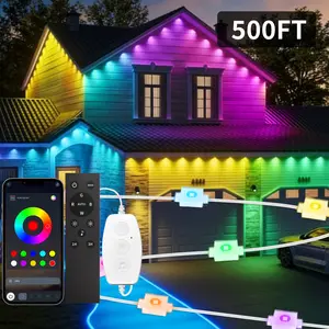 16.4FT-500FT RGB-IC Permanent Outdoor Lights, IP67 Waterproof Eaves Lighting with Music Sync and APP remote control  for Holiday Decorations Party Summervibes