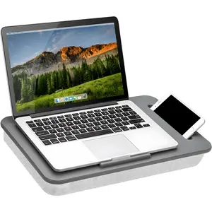 Lap Desk with Device Ledge & Phone Holder Fits up to 15.6” Laptops, Portable Ergonomic Laptop Desk for Bed, Sofa & Couch, Non-Slip Surface with Cushion Base, Lightweight Work & Study Tray, Gray
