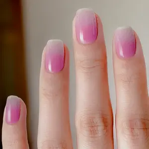 Semi Cured Gel Nail Strips 20+6 PCS with Top Coat Pen | Candy Pink White Ombre Gradient | Includes 6 Trial Strips to Try | 5-Min UV Cure (UV Lamp Req) | OAUEE