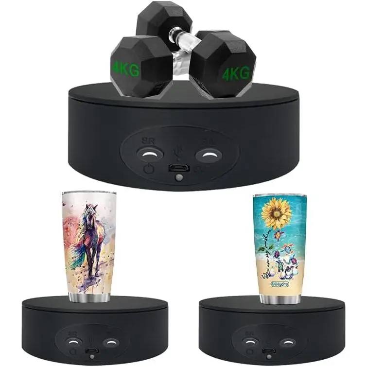 Rotating Display Stand ,5.2" 4.4lb Load Cup Display Stand Turner For Tumblers, Spinning Display Stand,Motorized Tumbler Display Turner For Glitter Cups Photography Small Arts Pruducts (Black)