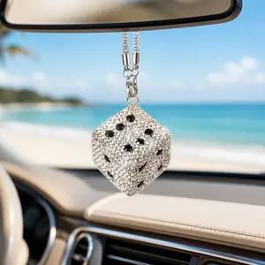 Cute Sparkling Diamond Dice Car Rearview Mirror Hanging Ornament, Bling Interior Decoration, Girl Gift, Valentine's Day Present, Car Trinkets, Girly Car Accessories, Boujee Car Accessories, Car Ornaments