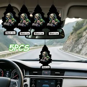 5PCS Black Ice Scent Car Air Freshener, Gothic DJ Skeleton Tree Shaped Hanging Ornament, Long Lasting Fragrance Rearview Mirror Accessory, Car Fragrance Set