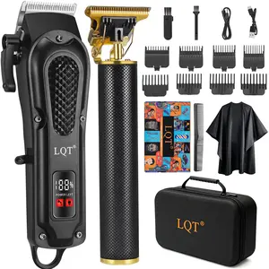 LQT Professional 2-Piece Hair Clippers Kit, Cordless LED Display Men’s High-Torque Lithium-Ion Rechargeable Clippers with 0-Gapped Fade T-Blade Trimmer, Complete Barber Tools for Pros & Home DIY