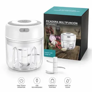Rechargeable Mini Electric Garlic Grinder, 250 ML Portablewith Detachable Bowl - Perfect for Crushing Spices, Vegetables & Meat, Ideal for Dorms, Apartments & Outdoor Picnics processor food wireless kichen aid mixer kitchen appliances Blender-Food