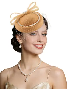 1PC Fascinator Hat,Vintage Mini Top Hats for Women，Cocktail, Party and Wedding Fascinator Hair Clip with MeshMesh,Kentucky Derby Hats for Women Headband