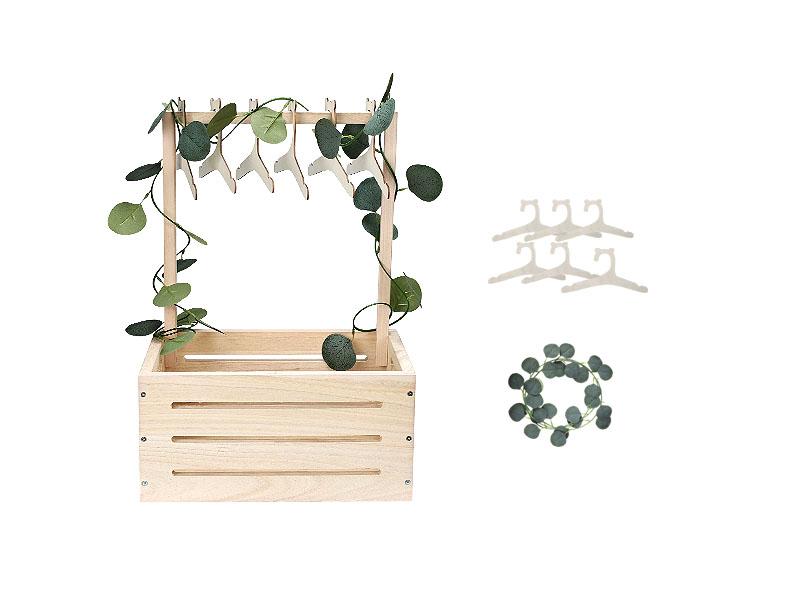 Wooden Baby Shower Crate Closet, Newborn Gift Basket with Handle and Hanger Garland, Gender Reveal Storage Box, Personalized Baby Gift for Pregnant New Parents NO.LPL Wood-S