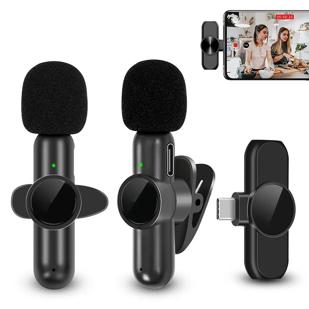 Compact Wireless Lavalier Microphone for iPhone/Android Phone, 1 Count Clip-on Design Wireless Mic, Portable Plug & Play Mini Microphones For Video/Au