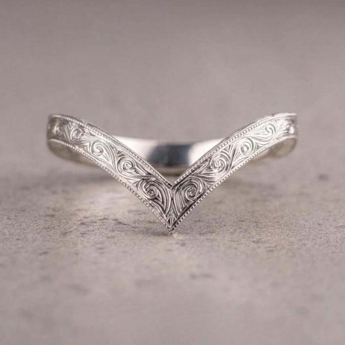 Floral Spiral V Shape Ring for Women – Adjustable Open Band Statement Ring, Minimalist Decorative Jewelry