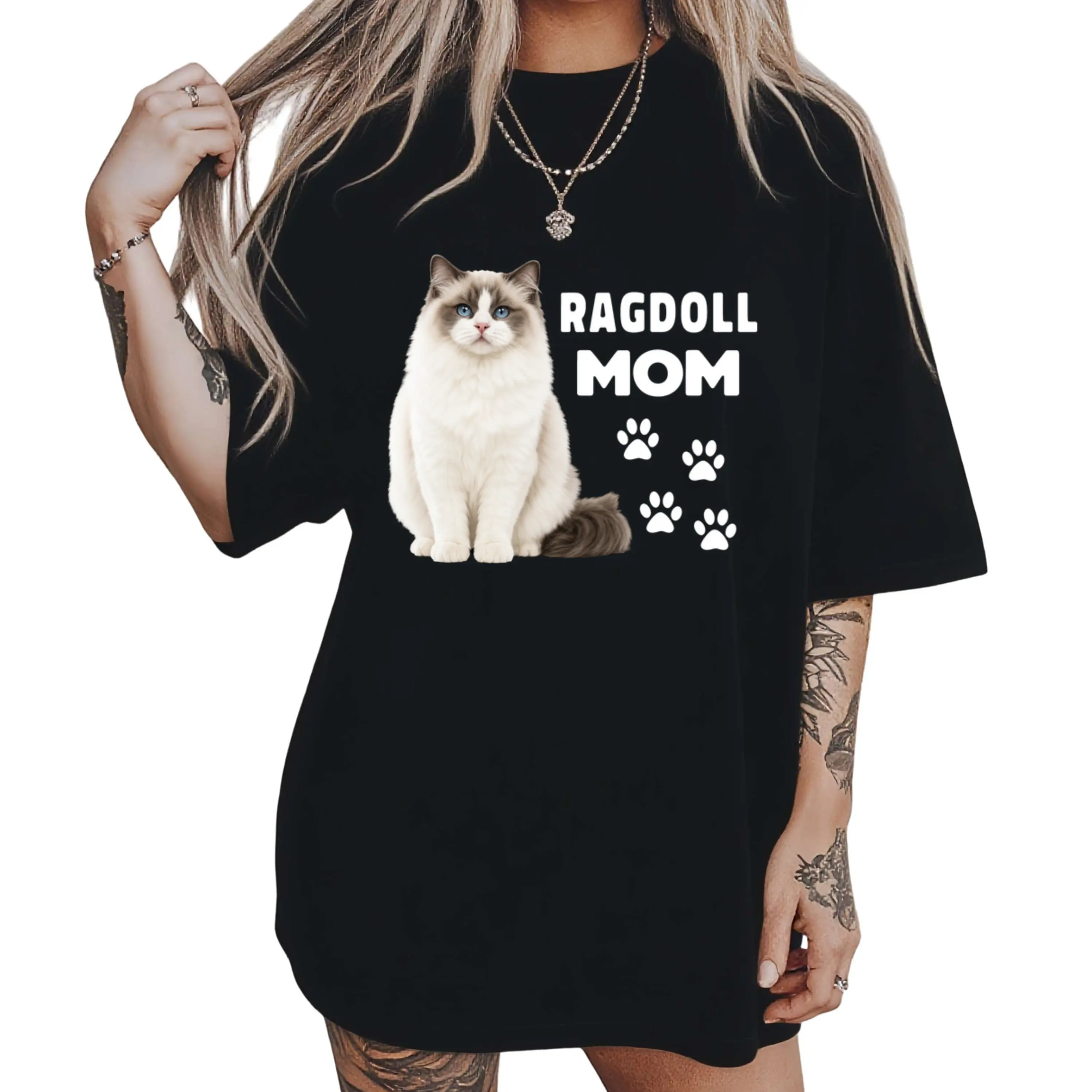 Ragdoll Mom Cat Paw Prints Design T-Shirt Women Men Unisex Clothing Streetwear