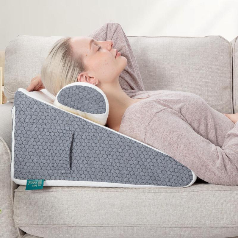 Memory Foam Bed Wedge-pillow, Comfort Triangle Pillow with Removable ...