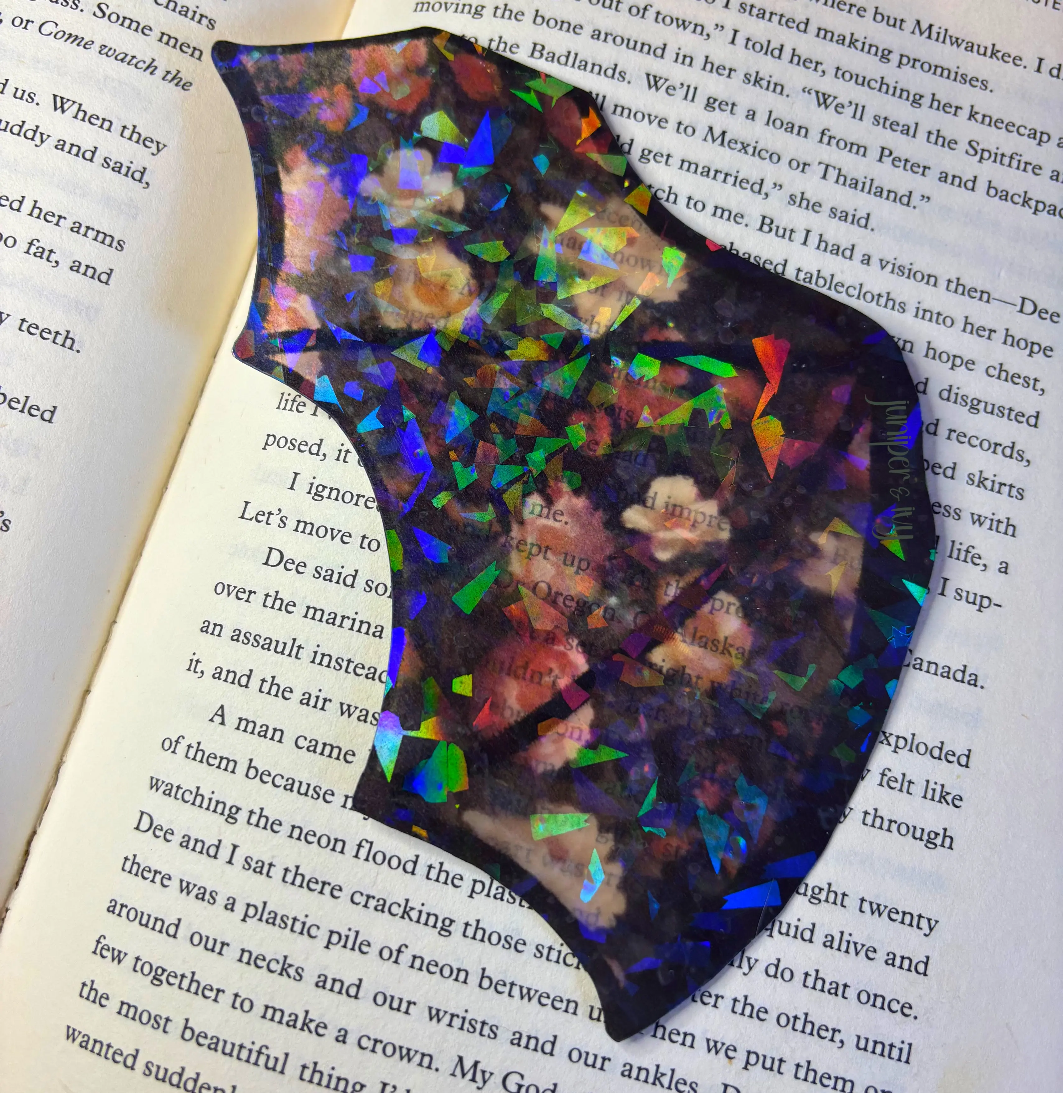 Holographic rainbow transparent floral batwing bookmark