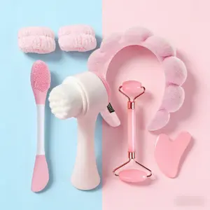 7-Piece Beauty Tool Set, Roller Massager & Scratch Board, Silicone Mask Brush, Velvet Headband, 3D Facial Brush, Professional Face Massage Kit, Facial Care Tool