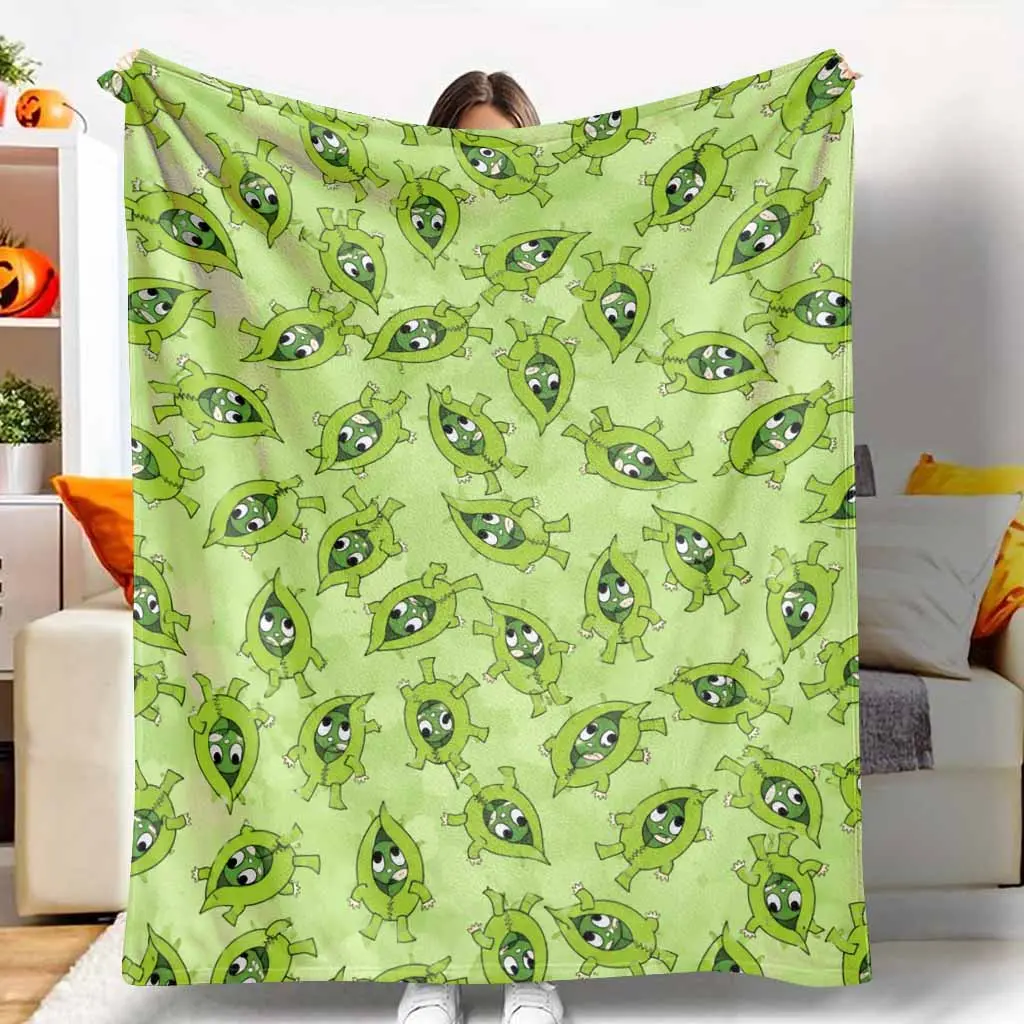 Cute Pea Pod Flannel Blanket with Funny Green Bean Pattern, Flannel Fabric, Lightweight Weave, Cozy Antipilling Throw for Home Use, Multi-Size Gift Idea for Living Room, Camping