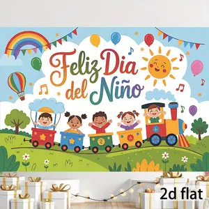 Party Banner 1pc, Happy Children's Day! Landscape Background, Background Fabric, Traditional Decoration, Classroom and Office Banners, Holiday Decoration Photo Banners