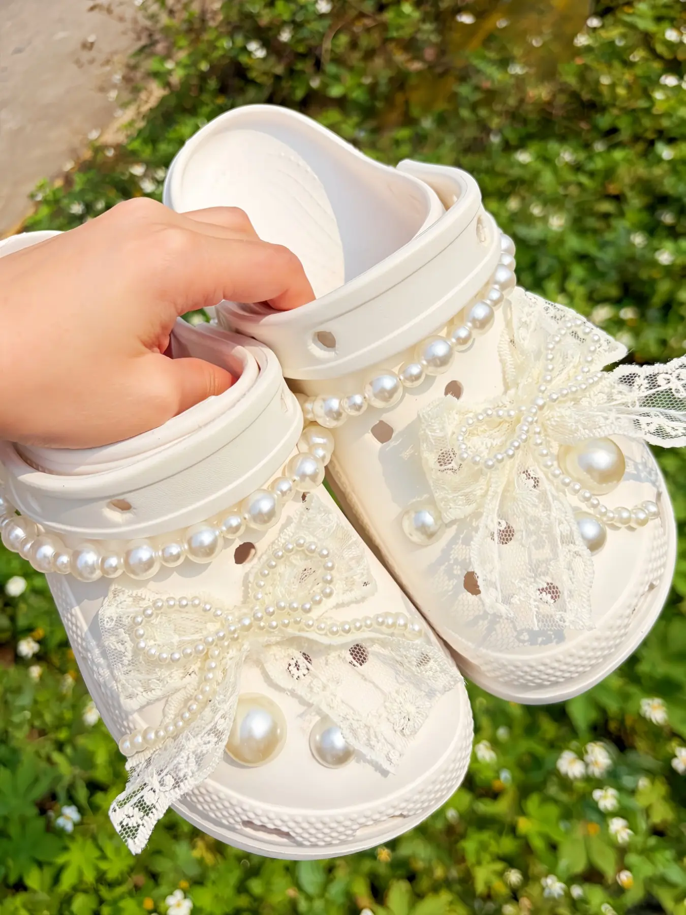 10 Pcs Pearl Lace Bow Decorative Shoe Accessories, DIY Decor for Women's Shoes, Sandals, Flip Flops, Party Gifts, Birthday Presents, Shoe Decoration Charms
