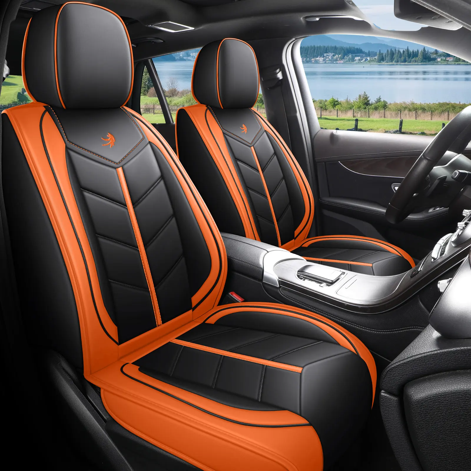 Universal PU Leather Car Seat Covers Automotive Seats Protector with Car Headrest for Most Vehicles SUVs Cute Car Accessories