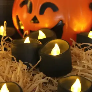 LED Electronic Black Concave A-Style Candles, 1/3/6pcs Battery-Operated Primary (Non-Rechargeable) Smokeless Tears Lights with Normal Flashing Function for Halloween Party, Home Decoration