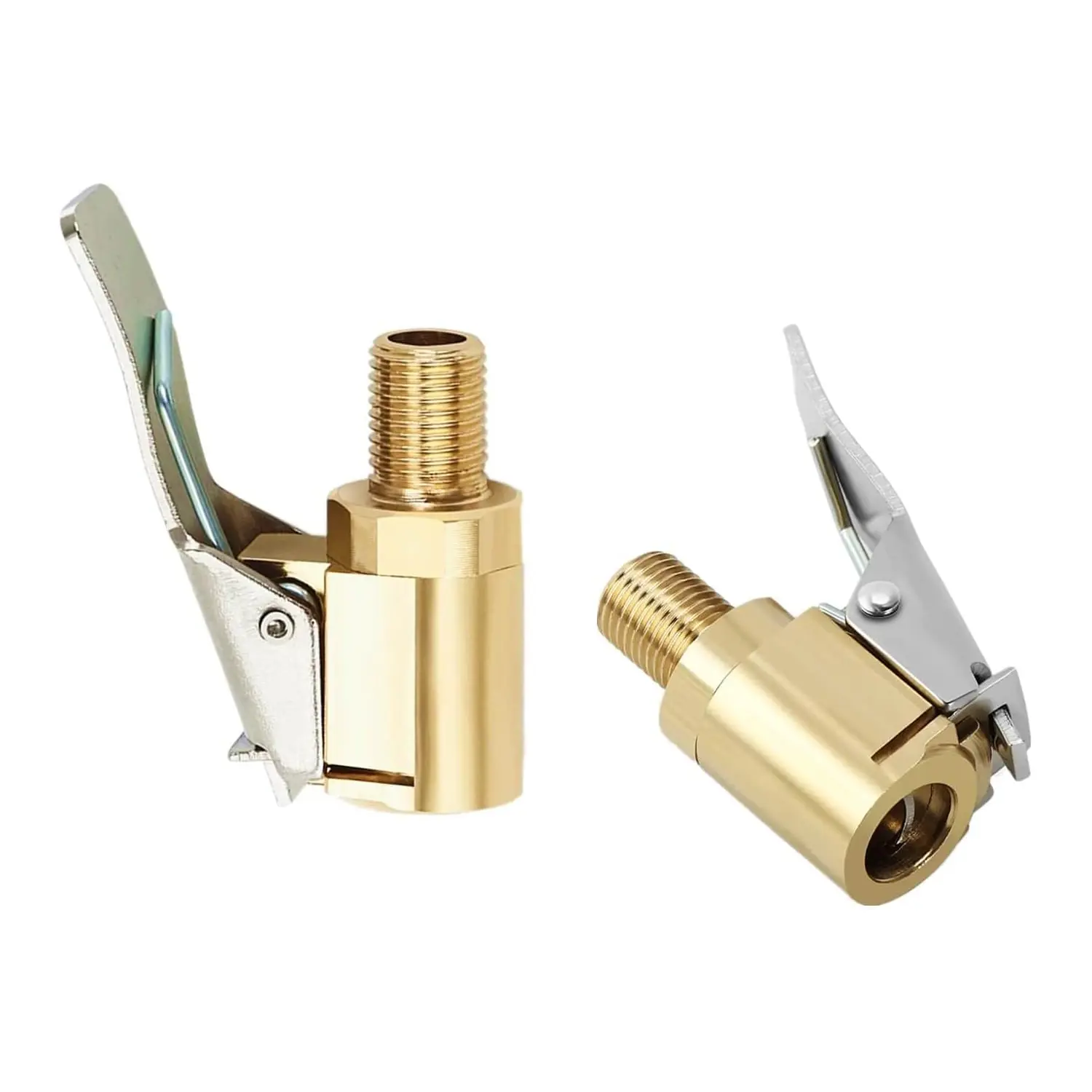 2 Pcs Brass Locking Tire Air Chuck with Clip Adapter, Tire Inflator Nozzle for Air Compressor Pump Hose, 8mm Tire Valve Connector, Twist-On to Lock-On Tire Chuck, No Leakage Inflator Accessory for Car, Bike, Truck Tires