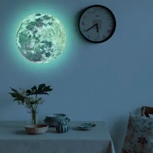 3D Large Moon Fluorescent Wall Sticker, Glow in The Dark Moon Glowing Wall Art Stickers Removable Adhesive Wall Decal