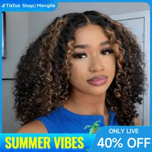LIVE Menglle Hair 200%/250% Density 4C Baby Hair Kinky Curly 7x6 Pre Cut Lace Wear and Go Glueless Human Hair Wigs highlight 1B/P30 color Color#springfresh#TikTokShopJumpstartSale#Summervibes