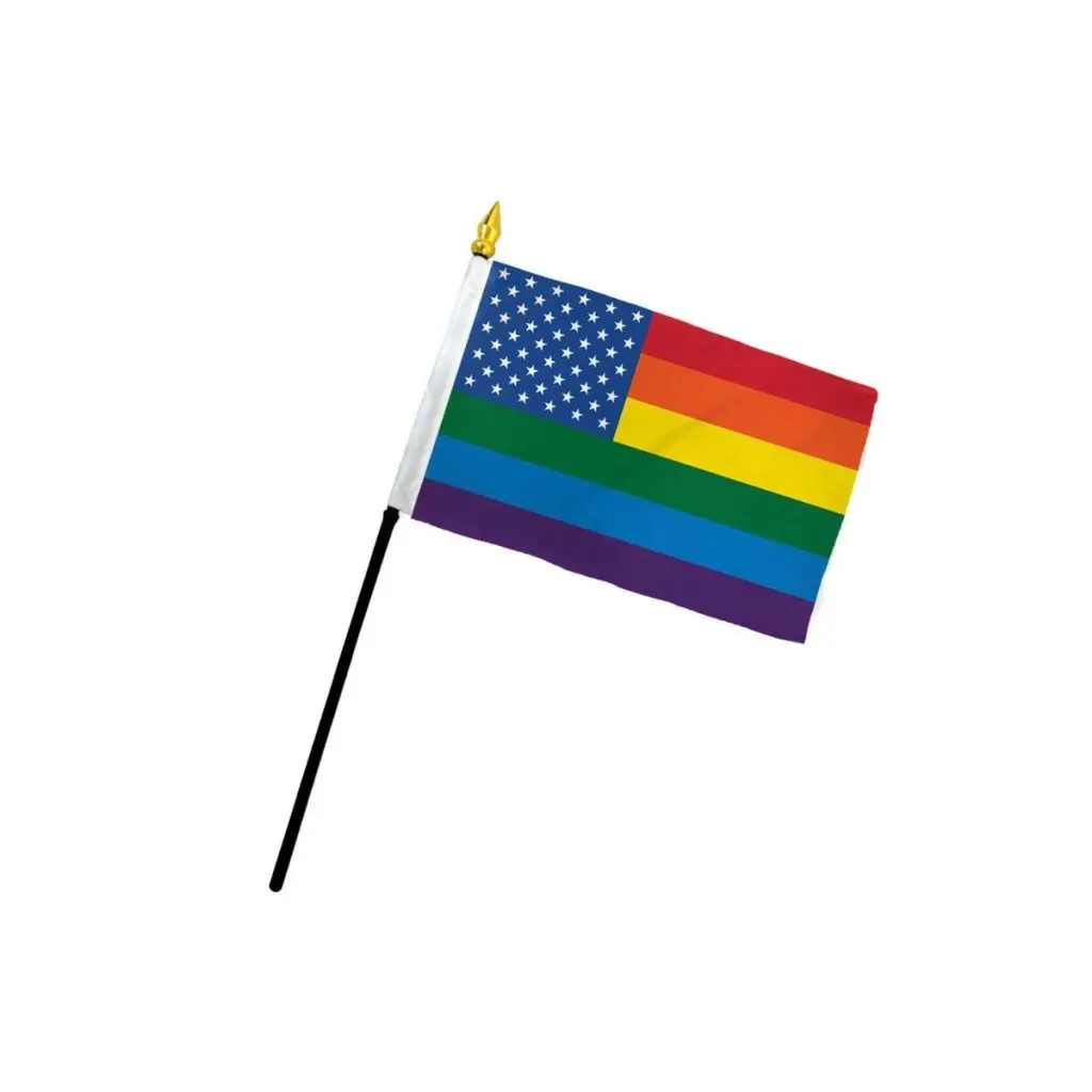 4x6 inches Synthetic Rainbow Stars Print Polyester-Plastic Stick Flag with Black Stick, Bright Colors, Stitched Edge, All Seasons Home Supplies for Indoor Holiday Festive Party & Desk Display Banner