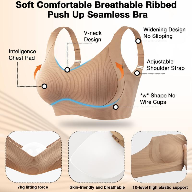 Women's Solid Wireless Bra, ComfortableBreathable Push Up Bra, Softness Lightweight,Lingerie for All Seasons, Pushbra Everyday Bridal Bridal
