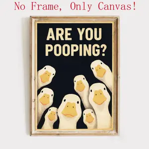 Unframed Funny "Are You Pooping?"Goose Bathroom Wall Art, Vintage Animal Canvas Poster, Humorous Restroom Decor, Gift for Friends Unique Housewarming Gift