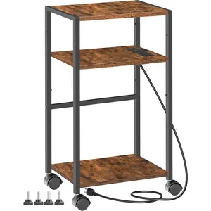 Computer Tower Stand, 3-Tier PC Tower Stand, PC Stand with  Station, Mobile CPU Stand Fits  PC, Adjustable Shelf, for PC Tower, Printer,  Office, Rustic Brown BF12UCJ01