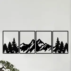 Mountain Forest Pattern Wall Art, 4 Counts/set Hollow Out Wall Decor, Wall Hanging Decor for Home Living Room Bedroom, Home Decor, Hangable