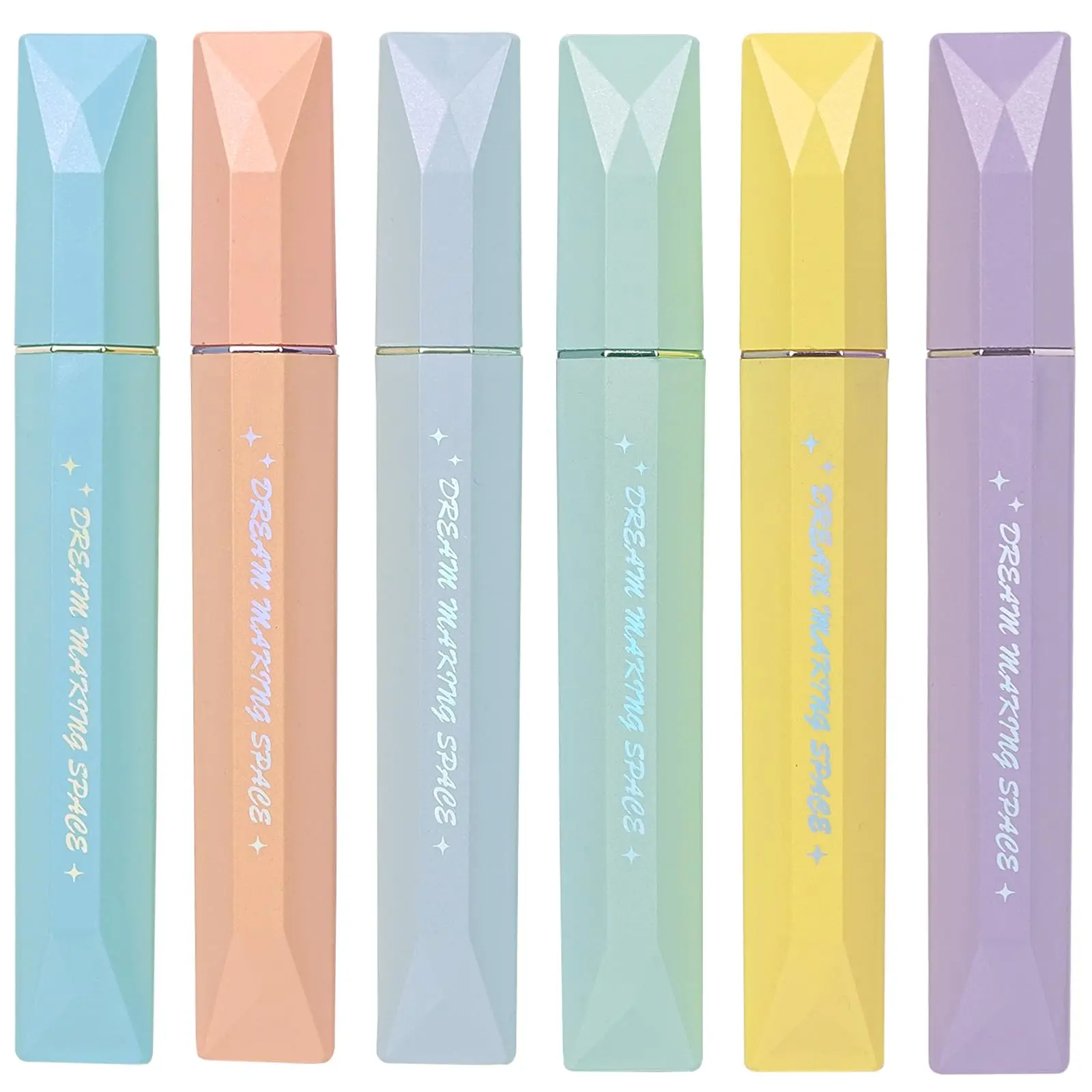 Glitter Pastel Highlighter,Set of 6 Pcs Cute Aesthetic Highlighters Assorted Colors,Chisel Tip,Metallic Highlighters for Journal Planner, Highlighting, Note-taking
