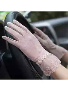 Sun protection driving gloves summer ice silk thin non-slip fingerless half-finger women's riding UV-proof lace gloves