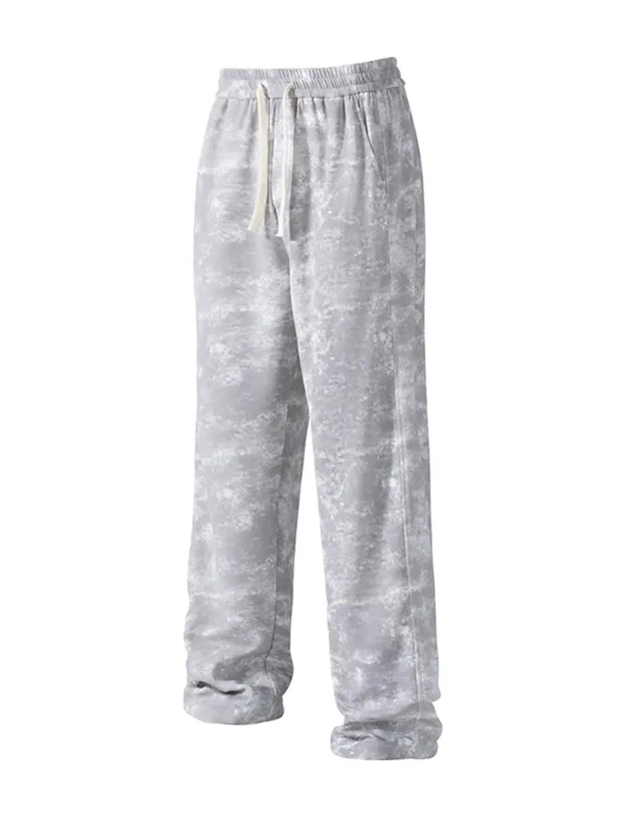 Men's Cuffed Elastic Waist Tie-Dye Sweatpants - Subtle Marbled Pattern, Soft Cozy Fabric, Mid-Rise, Ideal for Casual & Streetwear, Warm-Up Non-Snap Bottoms