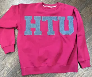 HTU Unisex Long Sleeve with Denim Lettering crew #Hillmantokuniversity #thehillmantokuniversity #hillmantok Classic Sweatshirts Crewneck Pullover School Stylish