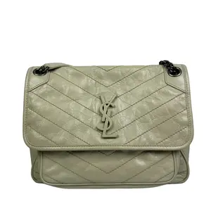 Pre-owned Yves Saint Laurent SAINT LAURENT YSL Niki Versatile Logo Vintage Pleated Leather