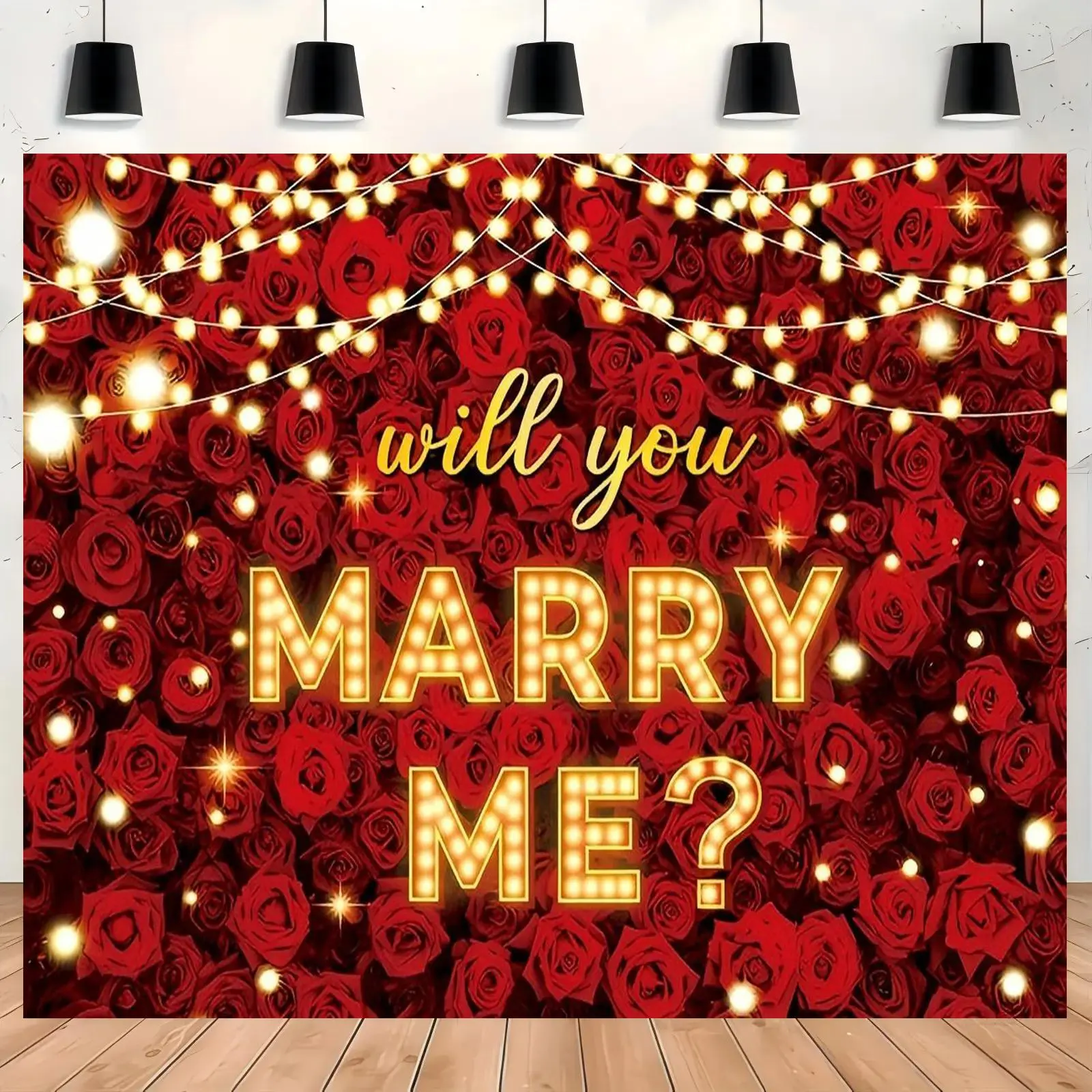 Polyester Rose Pattern "Will You Marry Me" Lettering Banner - Easy-Hang Wall Decor, Wedding Proposal Backdrop, Home & Garden Festive Party Supplies