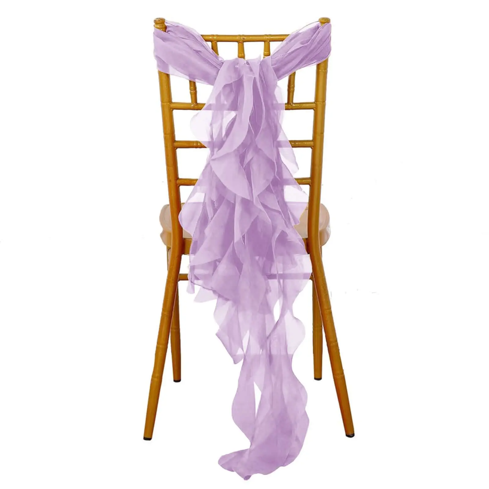 Boho Chiffon Chair Cover Sashes - 32" Long Lavender Lilac Event Decoration Sashes with 6-Strand Chiffon Ribbon Tie for Weddings, Boho Chair Sashes