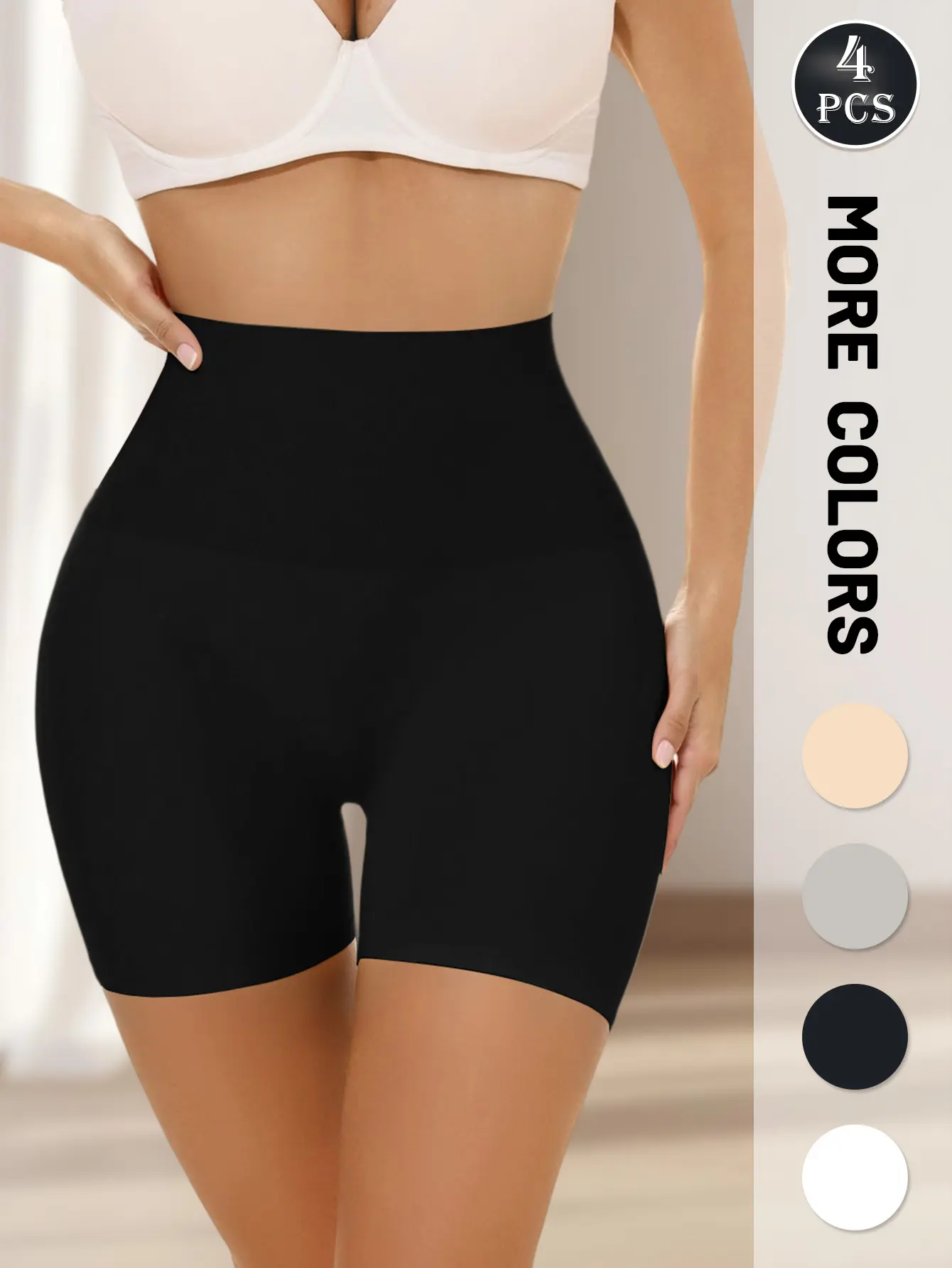 Hotcom Women's Shapewear Panties - 4pcs Basic Style Boy Shorts, High Elasticity Solid Color, Comfortable Compression Fit Panty for Everyday Wear & Layering Under Dresses