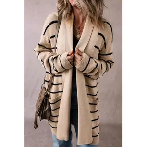 Striped Open Front Long Sleeve Cardigan