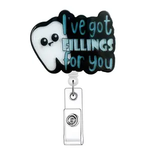 Cute Tooth Design Badge Reel, 1 Count Retractable Badge Reel, Acrylic ID Clip for Nurses, Doctors, Students & Office Staff, Badge Reels Retractable