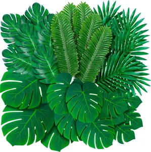 108 Pack Palm Leaves Artificial Tropical Monstera - 6 Kinds Large Small Green Fake Palm Leaf with Stems for Party Table Decoration Wedding Birthday Theme Party Decorations