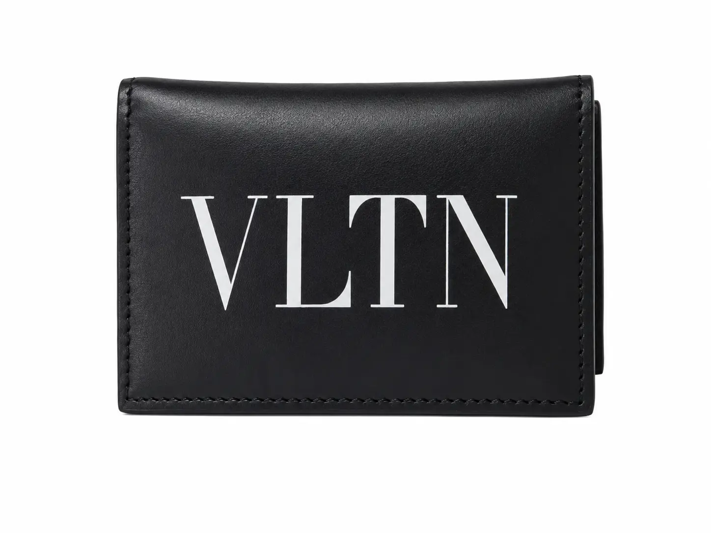 Pre-owned Valentino VLTN Logo Black Leather Bifold WalletVLTN