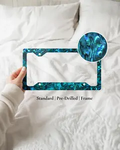Abalone Shell License Plate Frame, Iridescent Pearl Car Frame, Ocean Aesthetic Metal License Plate Frame, Blue Green Shiny Car Accessory