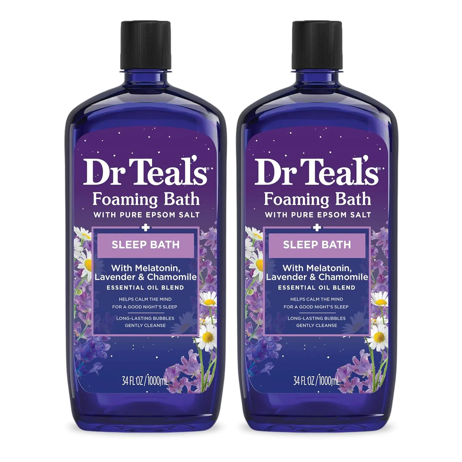 Dr Teal's Epsom Salt Foaming Bath - Sleep Blend with Melatonin, Lavender Essential Oil, Chamomile Essential Oil, 34 fl oz (Pack of 2)