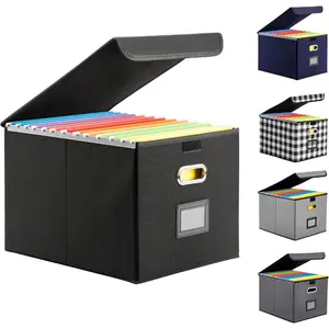 Collapsible File Box with Lid and Plastic Slide-Hanging Document Organizer for Office/Home, 14.96 in x 12.6 in x 10.83 in, Black, 1 Pack (No Folders Included)