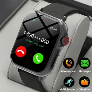 New smart watch with a full touch screen, calling and messaging functions, multifunctional sports watch with alarm, calculator, calendar, and weather check, suitable for both Android and iPhone devices.