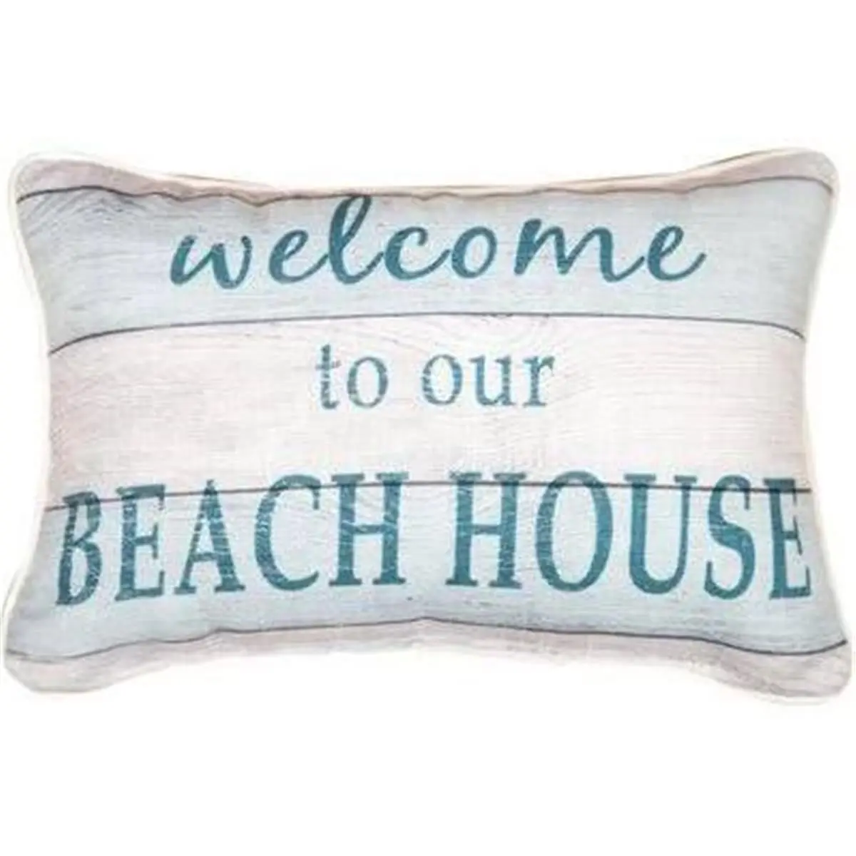 212 MAIN Square Shape Coastal Look Outdoor Lumbar Pillow, 12.5x8.5in Cotton Fill, "Welcome to Our Beach House" Word Design, Beach Theme, Customizable Gift Option